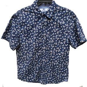 MBX blue floral short sleeve button down shirt L
